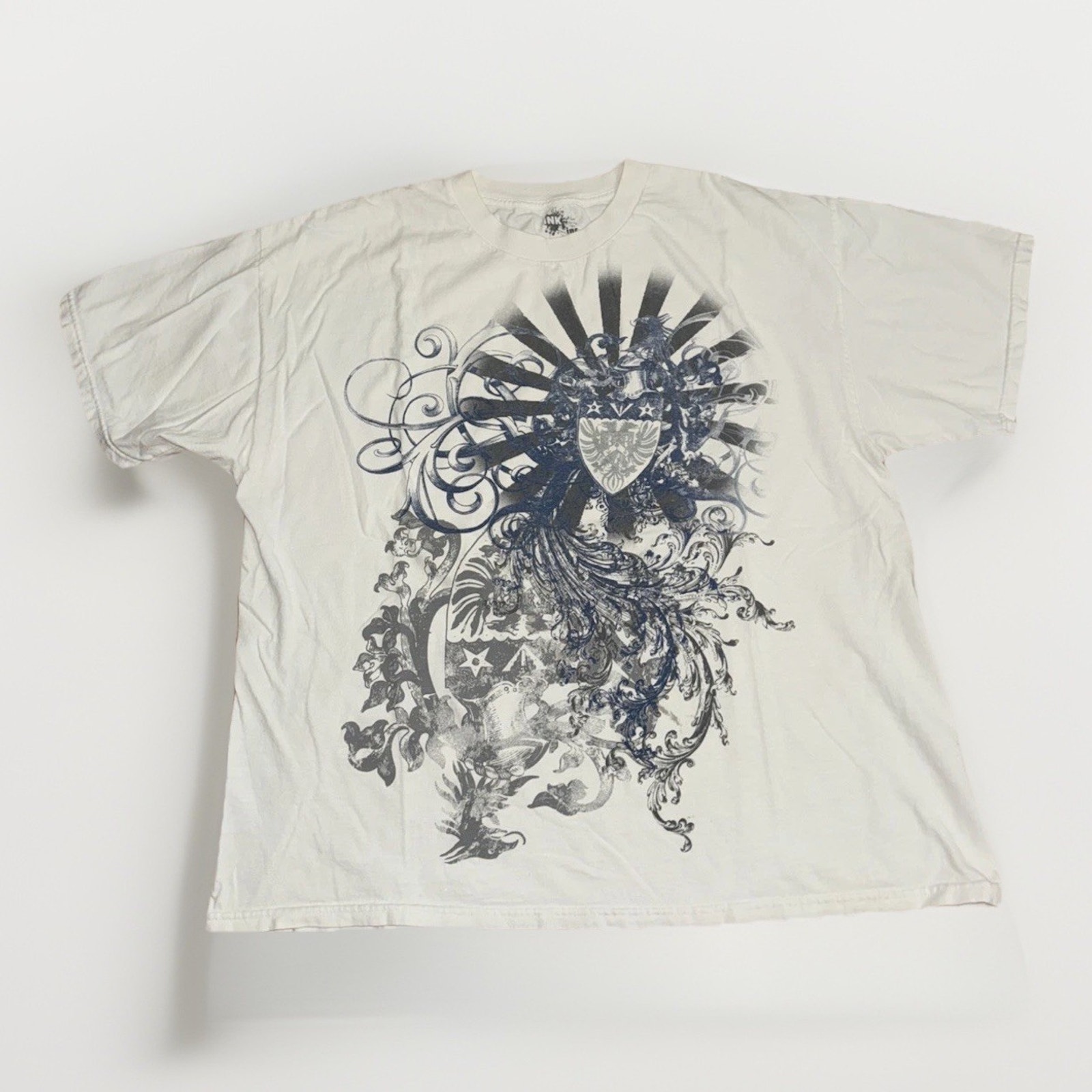 Vinage Inc Y2k Gothic Graphic T-Shirt White Xxl 25x28 Tribal Cross Heart